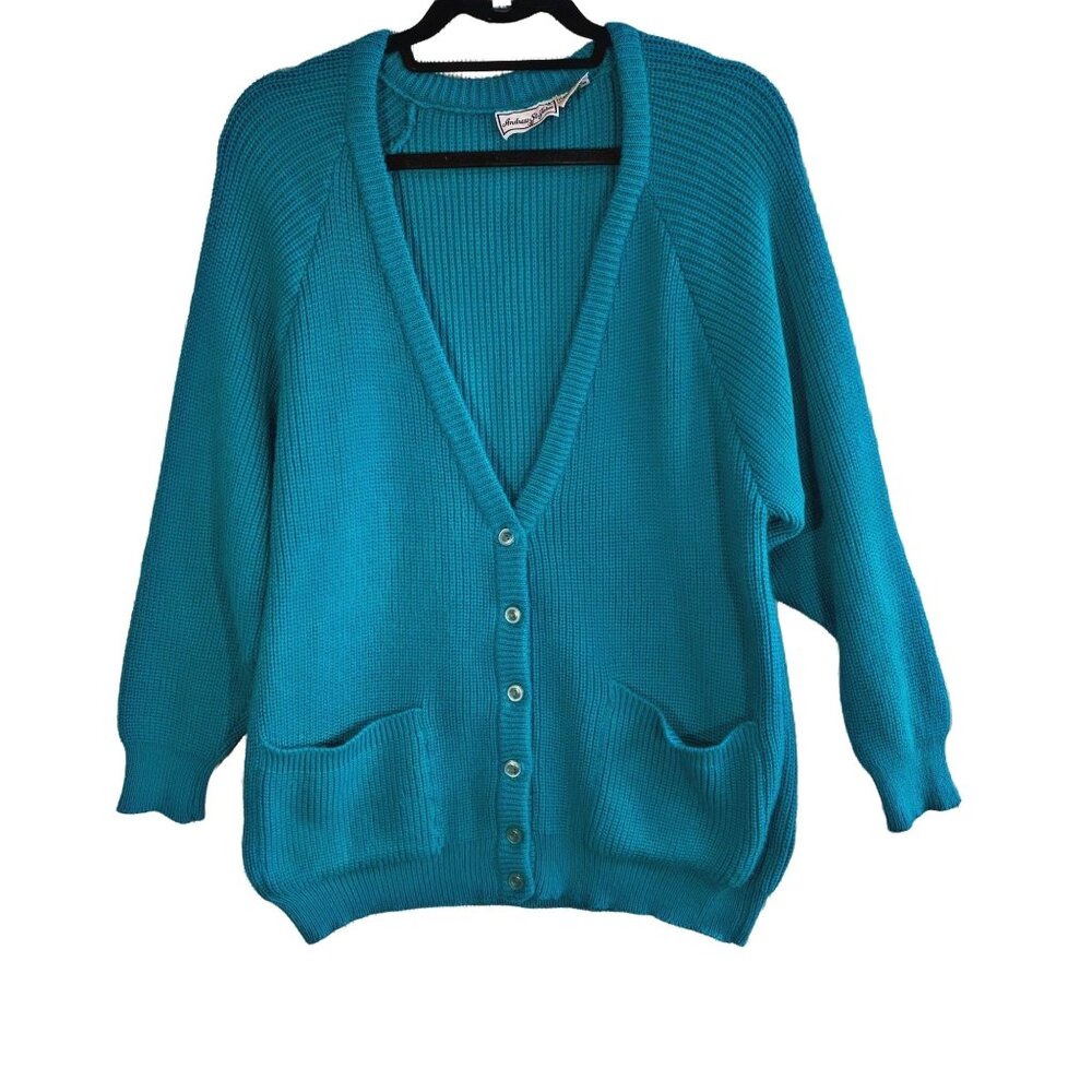 Vintage Andrew St. John Turquoise Sweater Cardigan S
